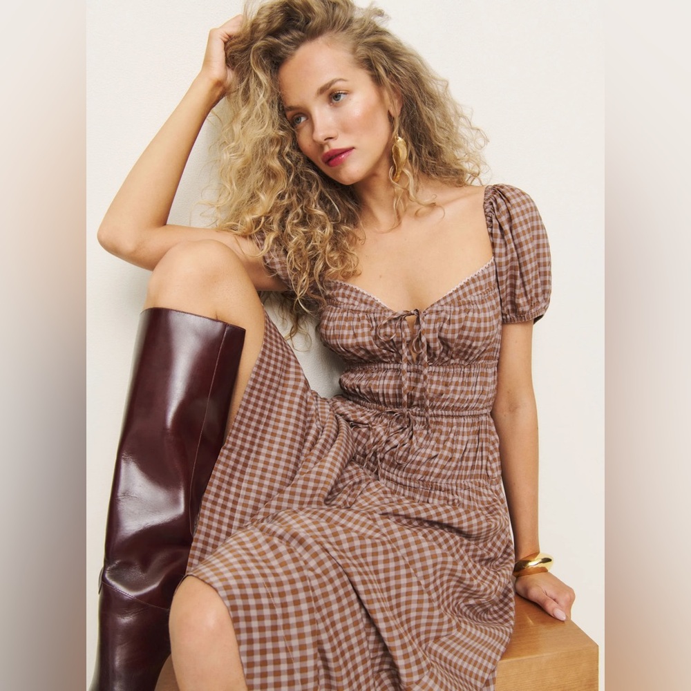 Reformation Rhett Dress In Audrie Check, brand new, never worn, no flaws.